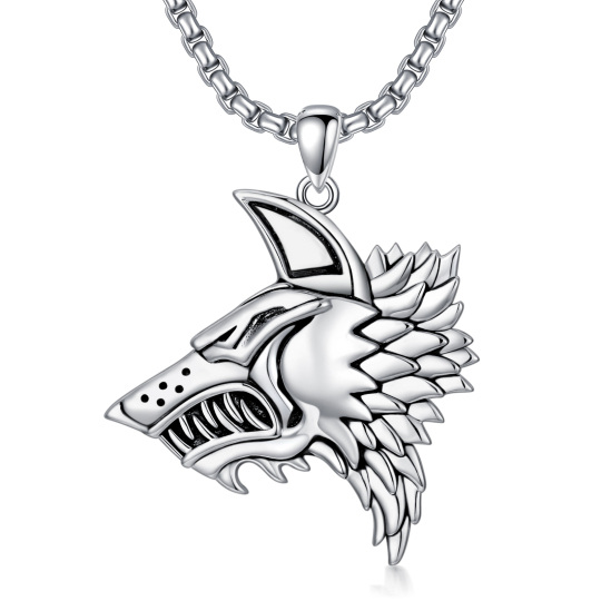 Sterling Silver Wolf Pendant Necklace for Men