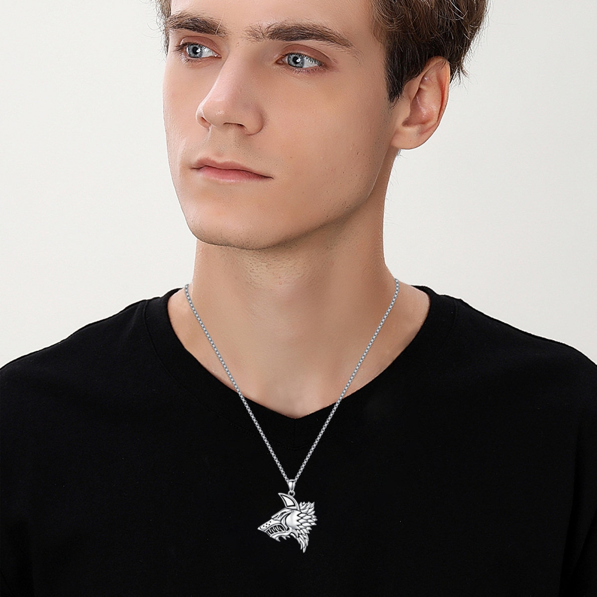 Sterling Silver Wolf Pendant Necklace for Men-2