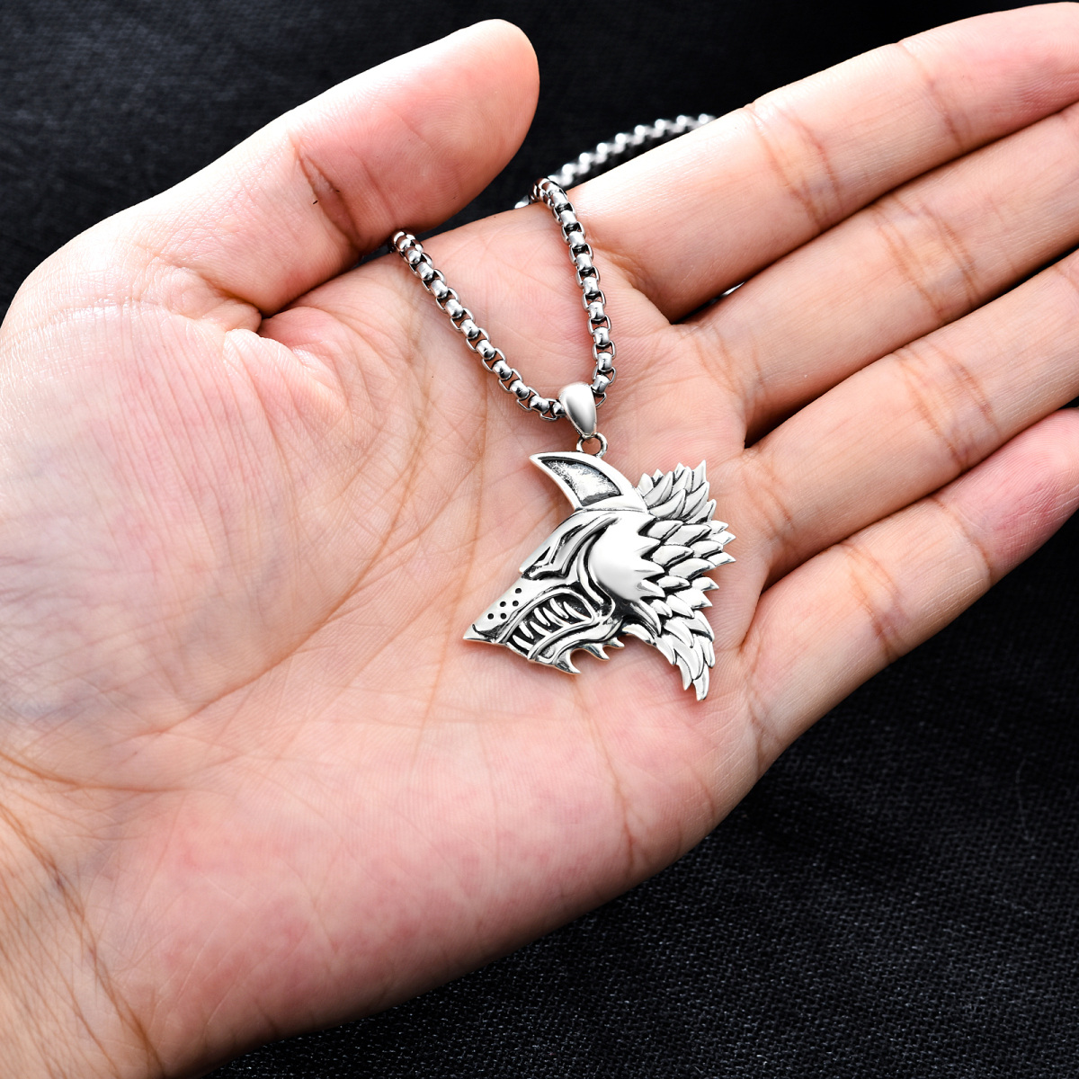 Sterling Silver Wolf Pendant Necklace for Men-4