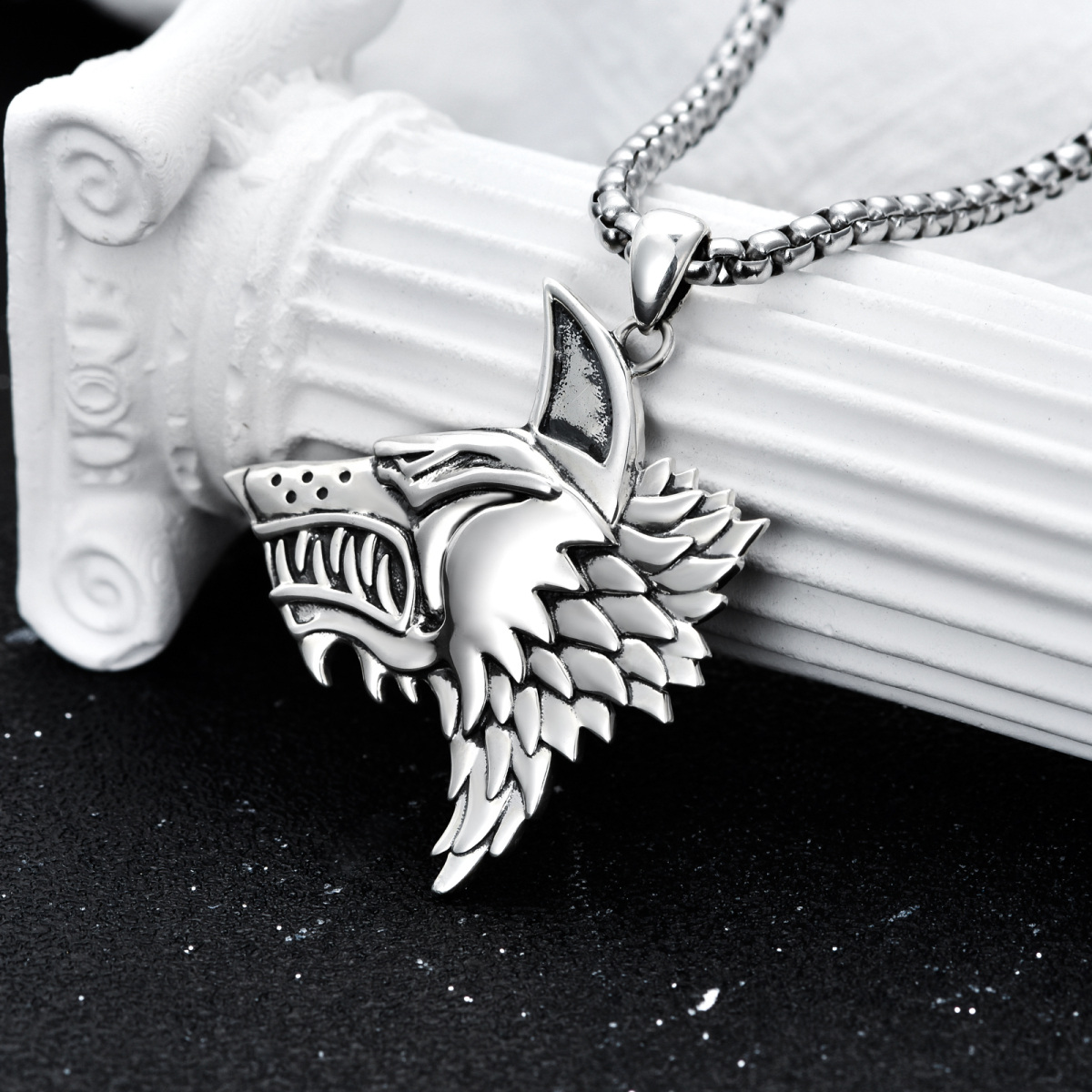 Sterling Silver Wolf Pendant Necklace for Men-5