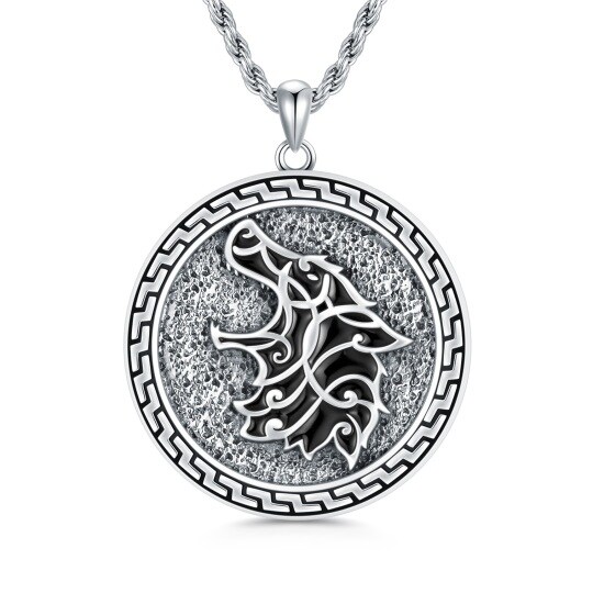 Sterling Silver Wolf Pendant Necklace for Men