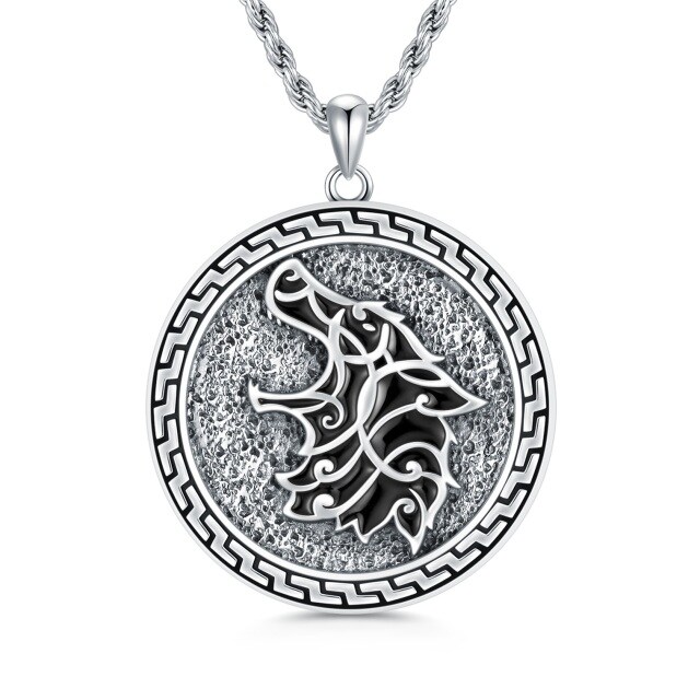 Collier en argent sterling avec pendentif en forme de loup pour hommes-1