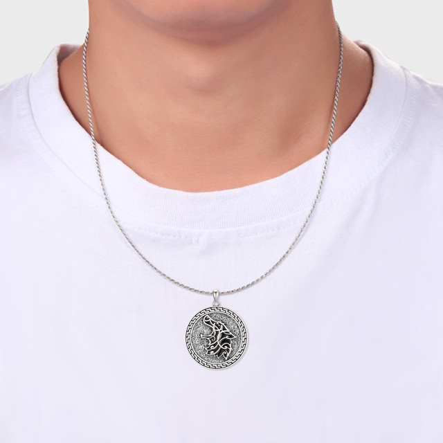 Sterling Silver Wolf Pendant Necklace for Men-2