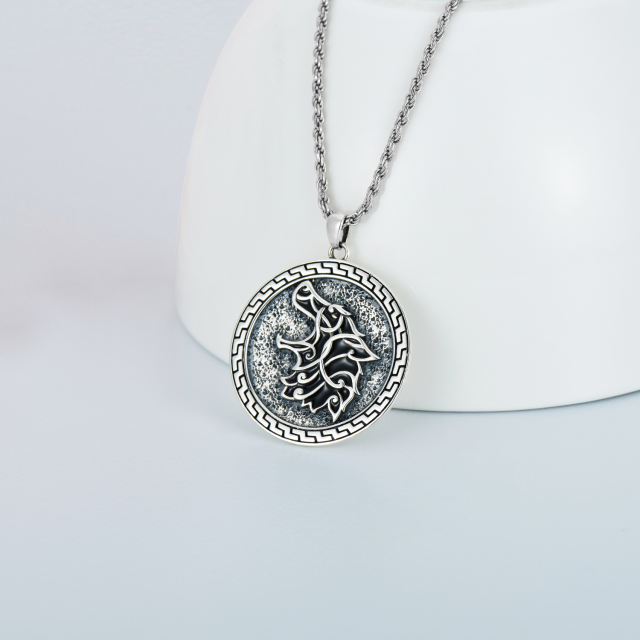 Collana con ciondolo a forma di lupo in argento sterling per uomo-4