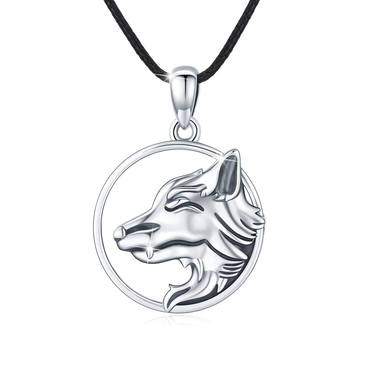 Collier pendentif loup en argent sterling-1