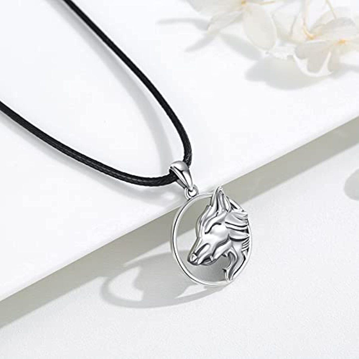 Collier pendentif loup en argent sterling-4