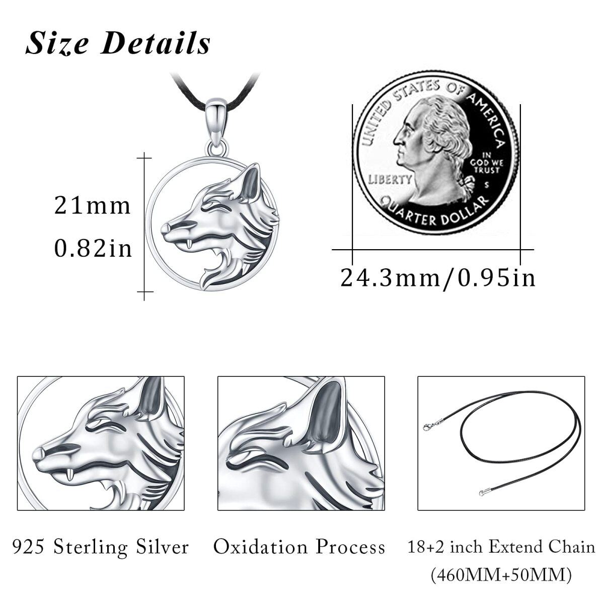 Collier pendentif loup en argent sterling-5