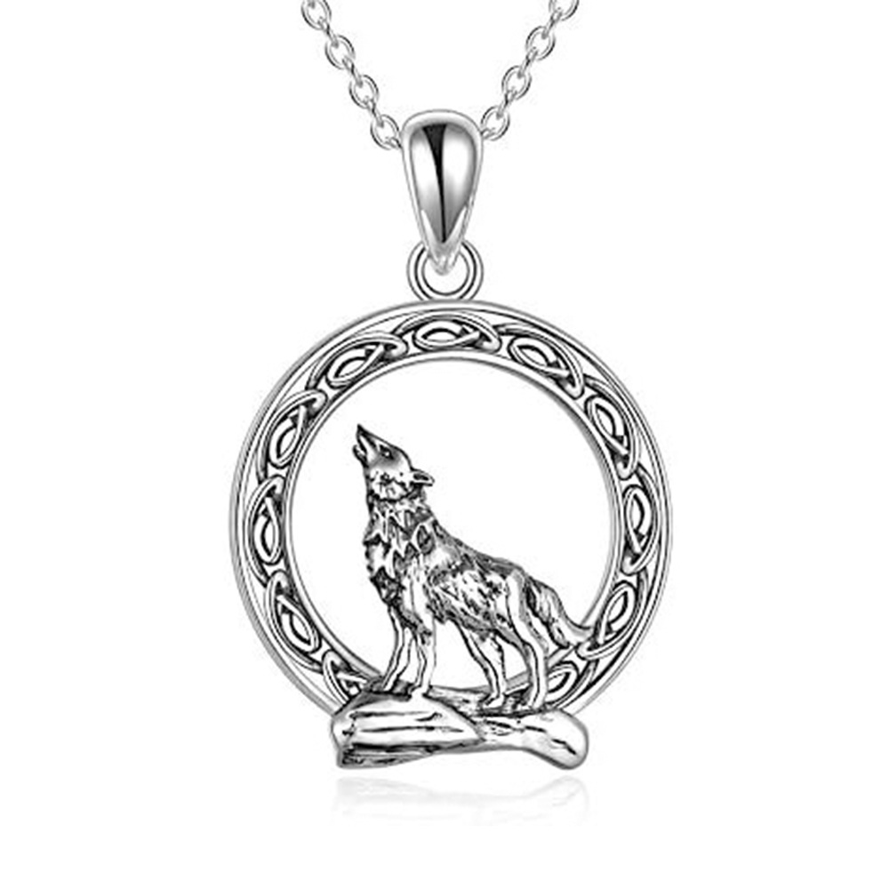 Sterling Silber Wolf Anhänger Halskette -1