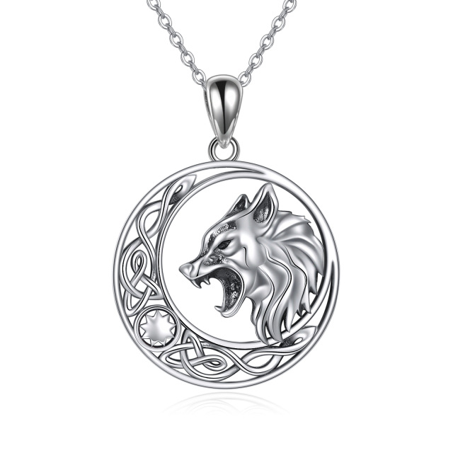 Sterling Silber Wolf Anhänger Halskette-1