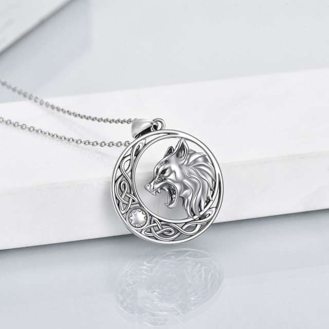 Collier pendentif loup en argent sterling-3