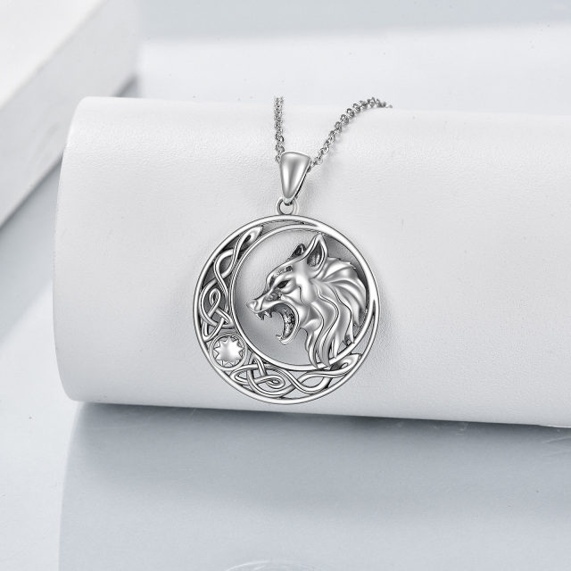 Collier pendentif loup en argent sterling-4