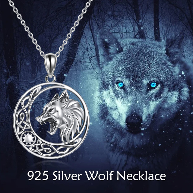 Sterling Silber Wolf Anhänger Halskette-6