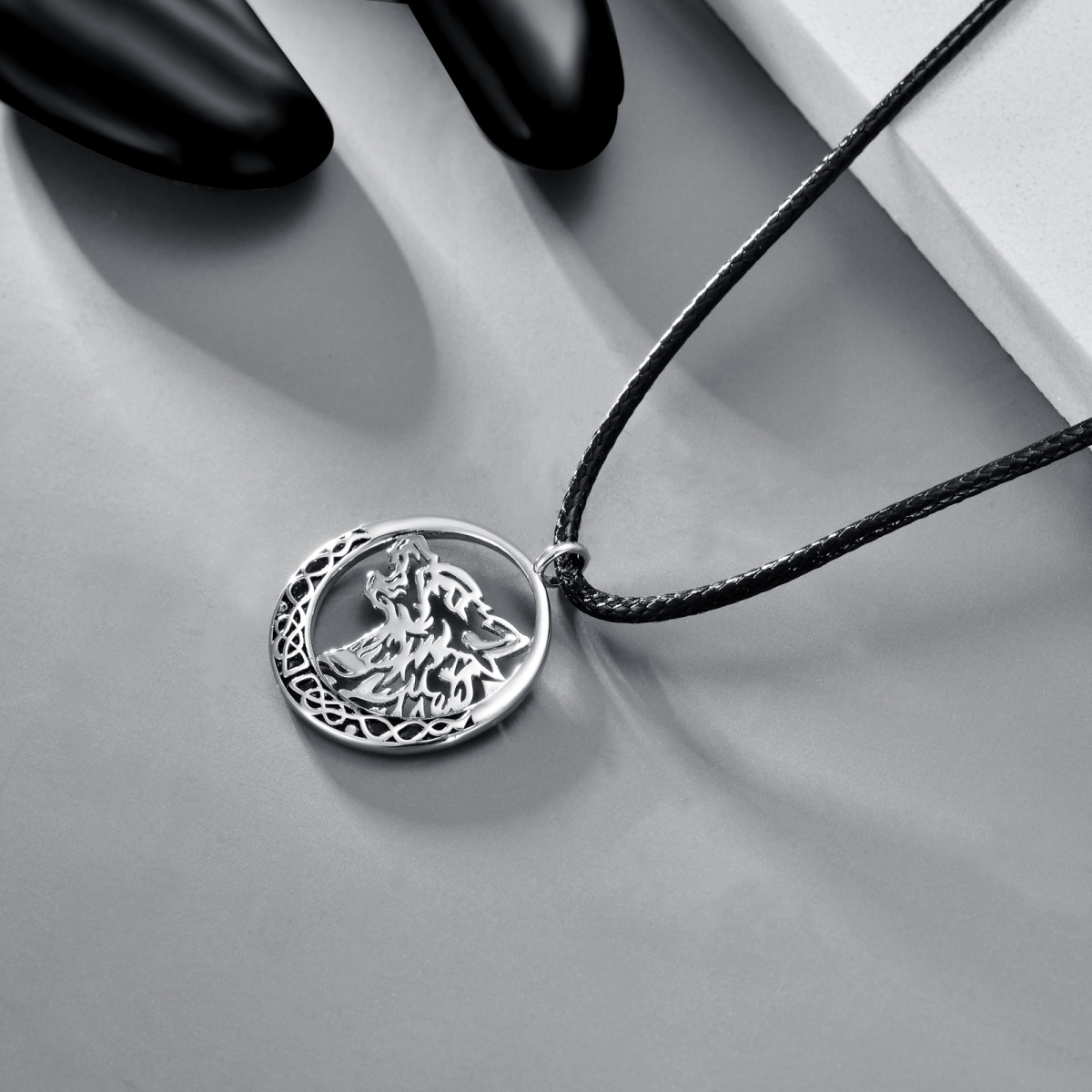 Collier pendentif loup en argent sterling-4