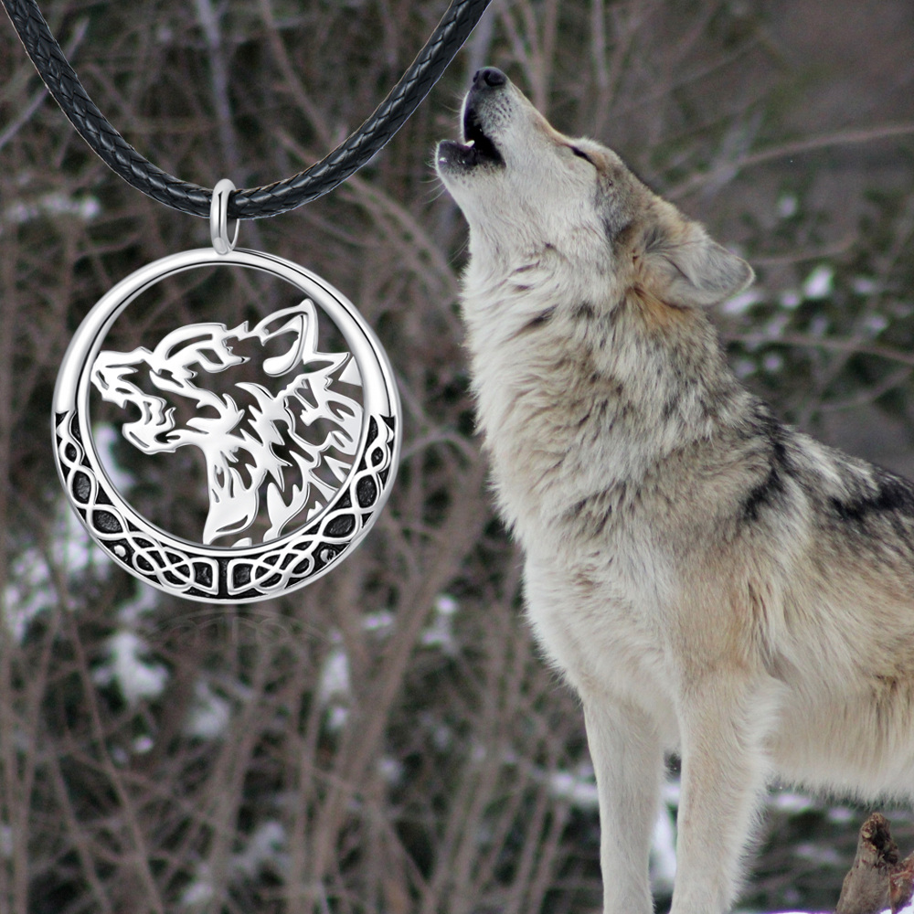 Collier pendentif loup en argent sterling-6