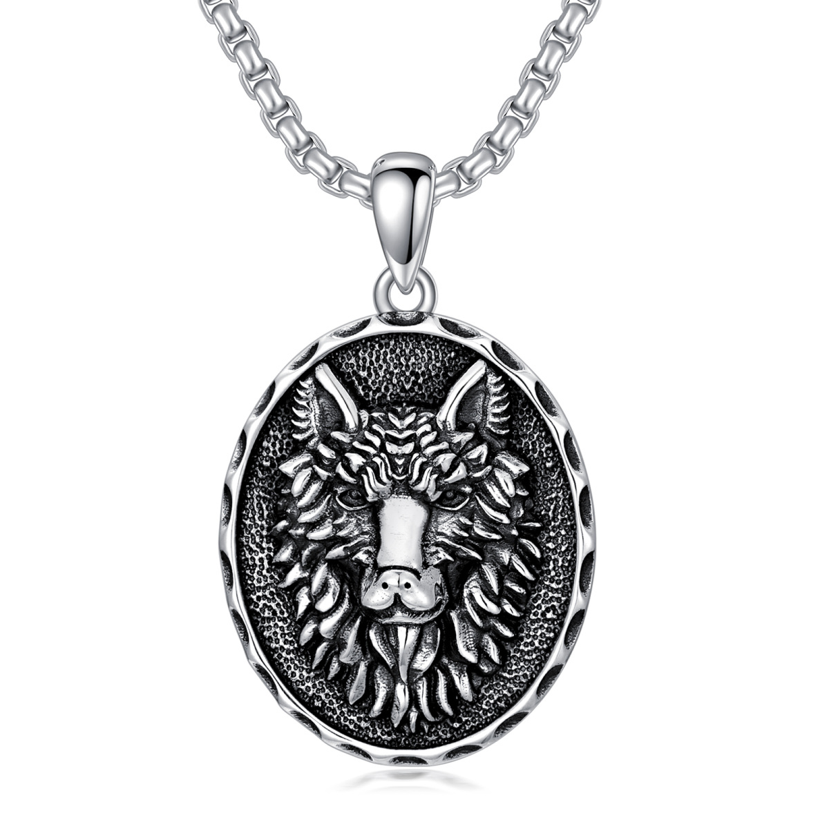 Collier avec pendentif loup en argent sterling et oxyde de zirconium-1