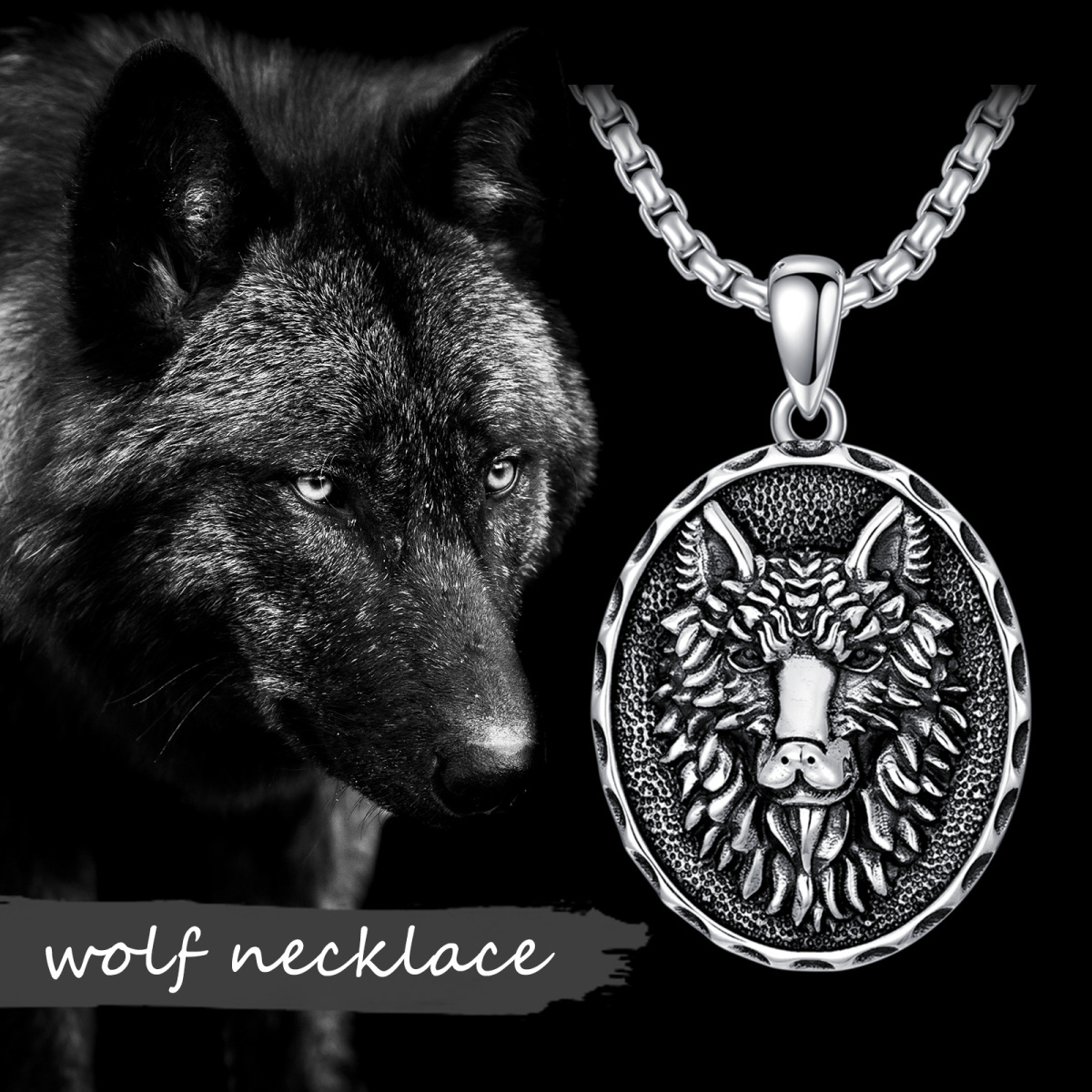 Collier avec pendentif loup en argent sterling et oxyde de zirconium-3