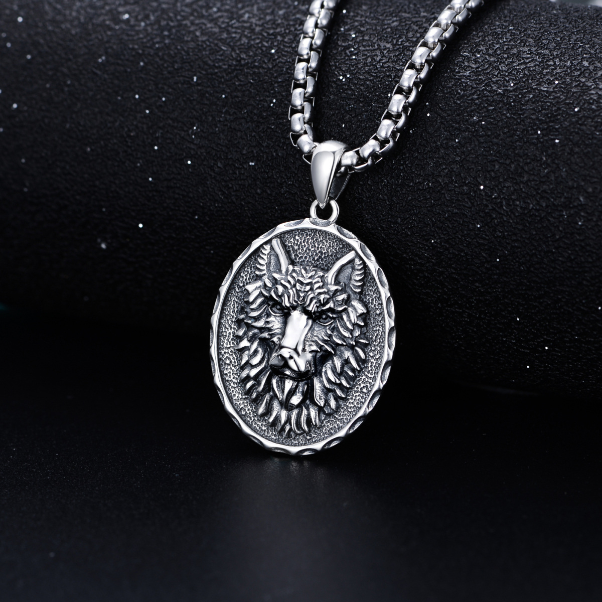 Sterling Silver Cubic Zirconia Wolf Pendant Necklace-4