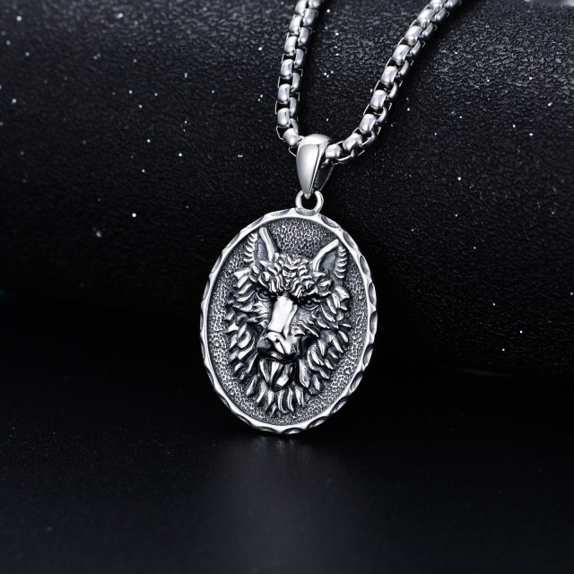 Collana con ciondolo a forma di lupo in argento sterling con zirconia cubica-4