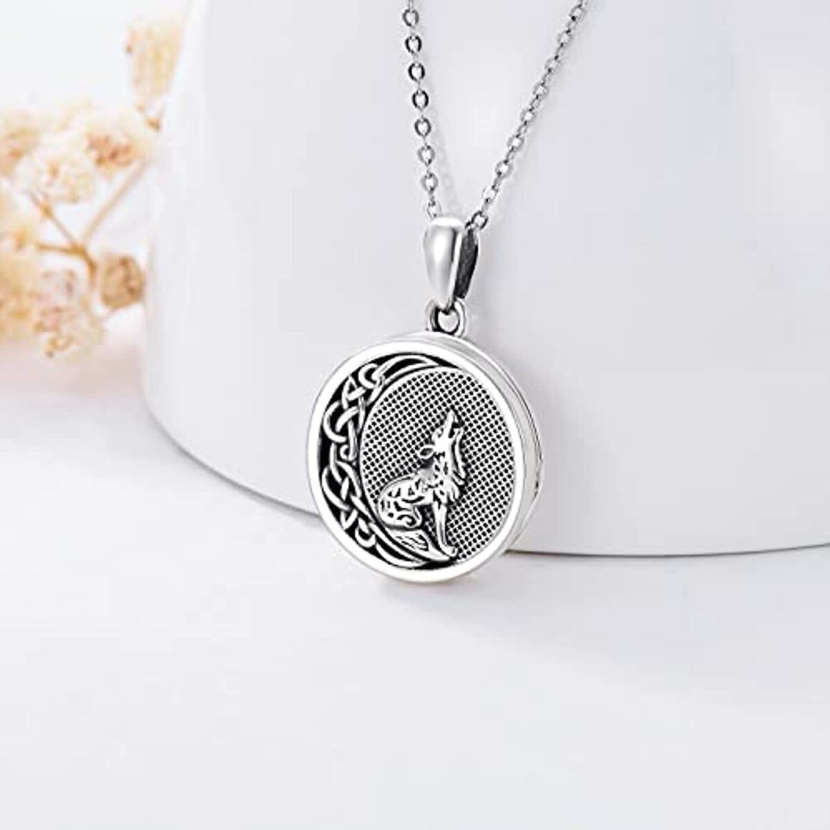 Sterling Silver Wolf & Personalized Photo Personalized Photo Locket Necklace for Men-4