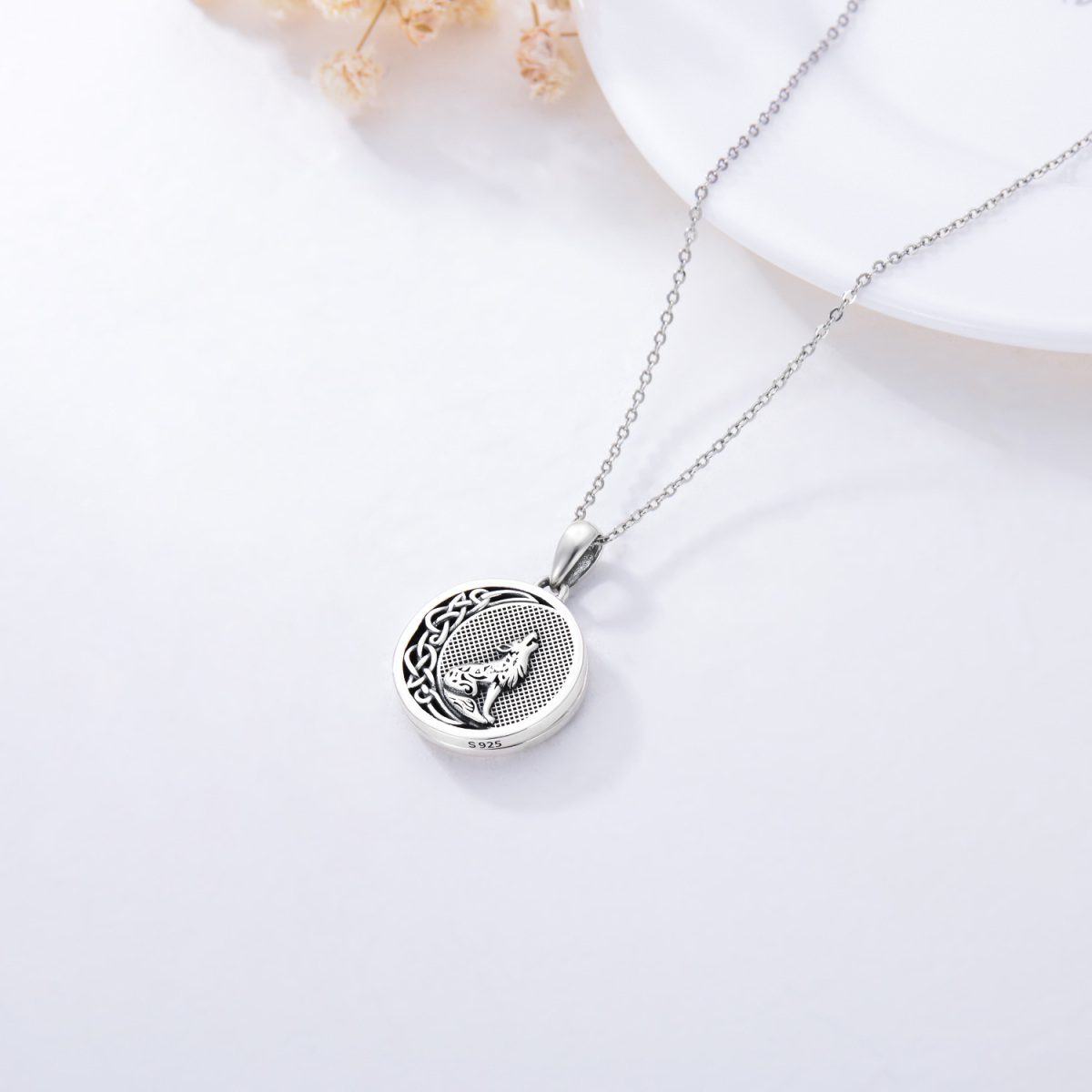 Collier en argent sterling avec loup et photo personnalisée Collier en argent sterling ave-5