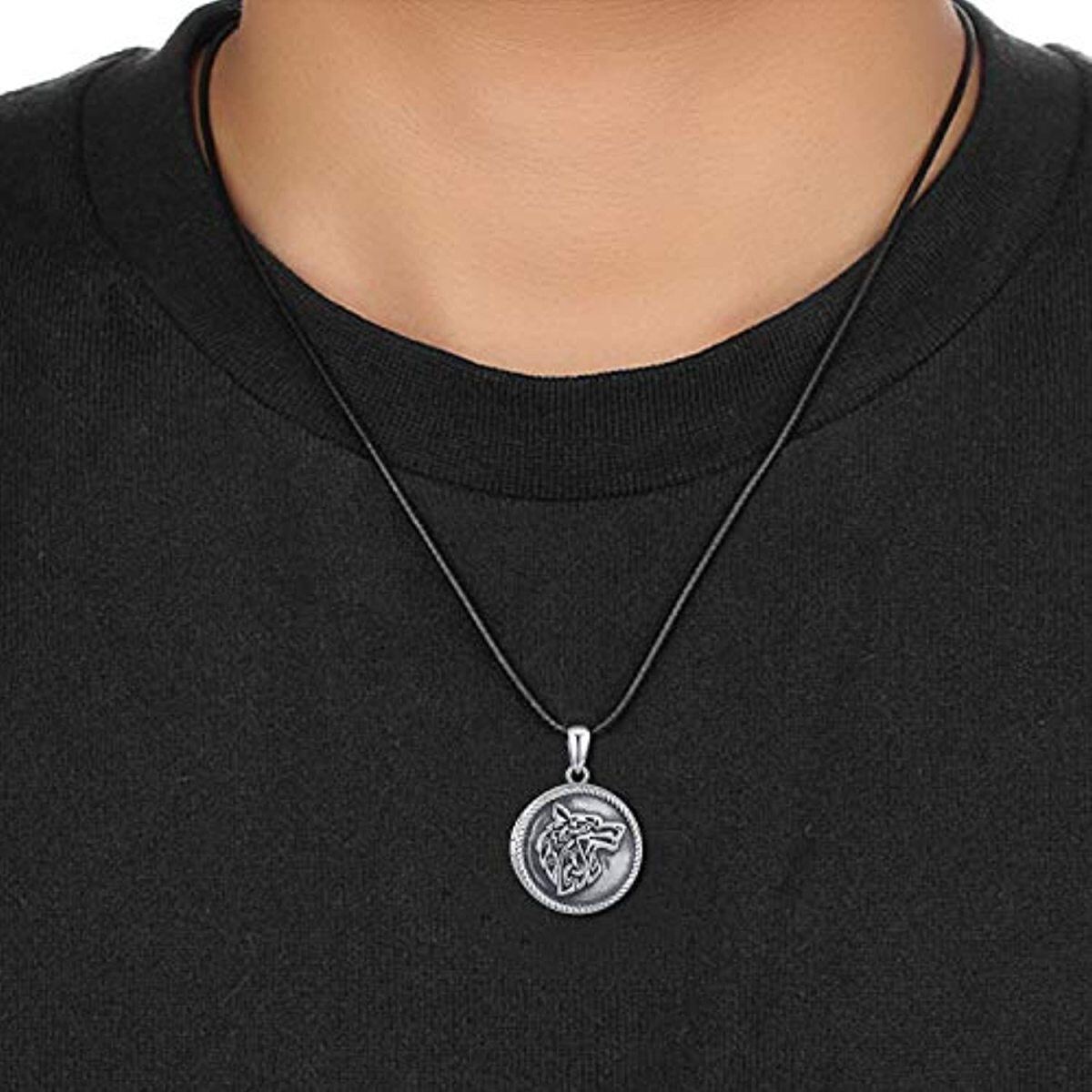 Collier médaillon photo personnalisé loup en argent sterling pour hommes-2