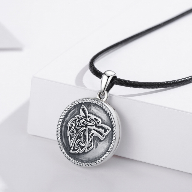 Colar com medalhão com foto personalizada de lobo em prata esterlina para homens-3