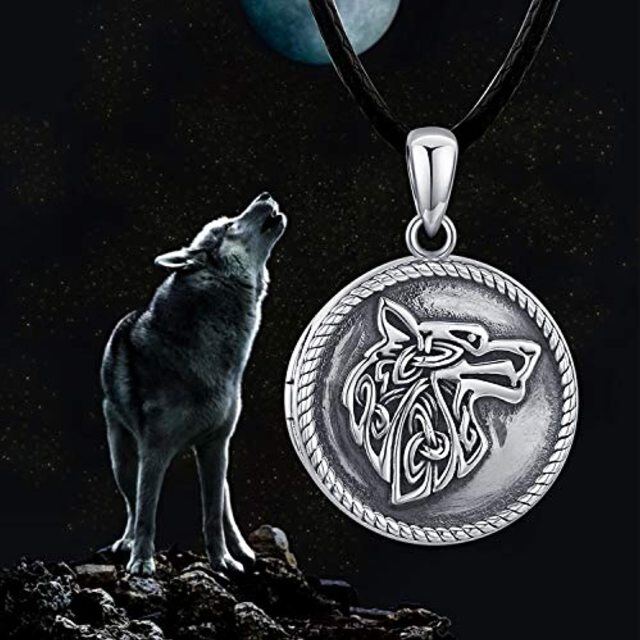 Colar com medalhão com foto personalizada de lobo em prata esterlina para homens-5