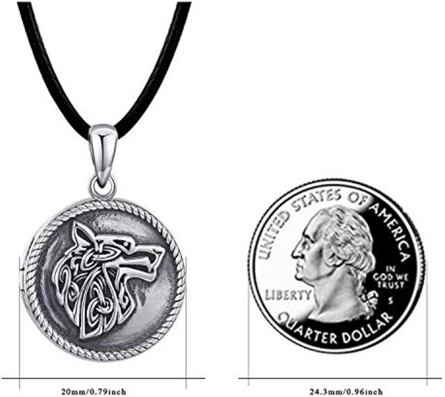 Colar com medalhão com foto personalizada de lobo em prata esterlina para homens-6