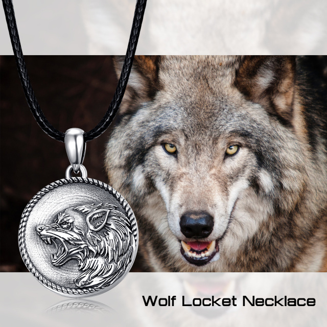 Sterling zilveren Wolf gepersonaliseerde fotoband ketting voor mannen-7