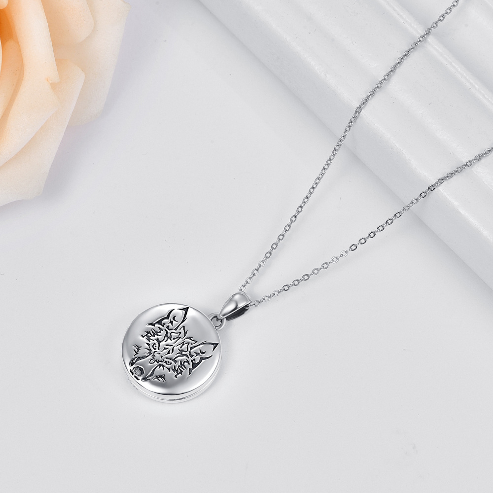 Sterling Silver Wolf Personalized Photo Locket Necklace-4
