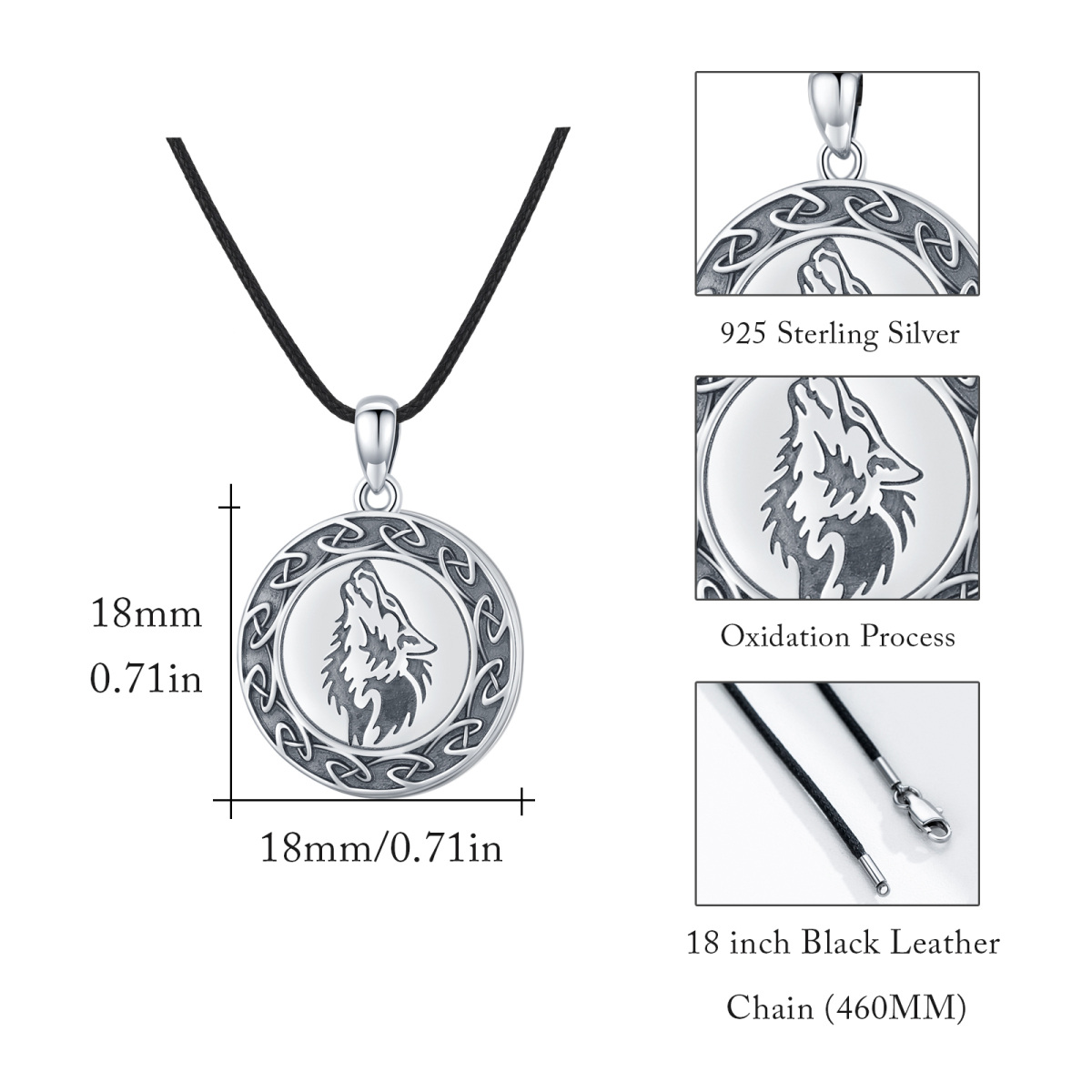 Colar de prata esterlina com pingente de medalhão de fotos personalizadas de lobo para homens-6