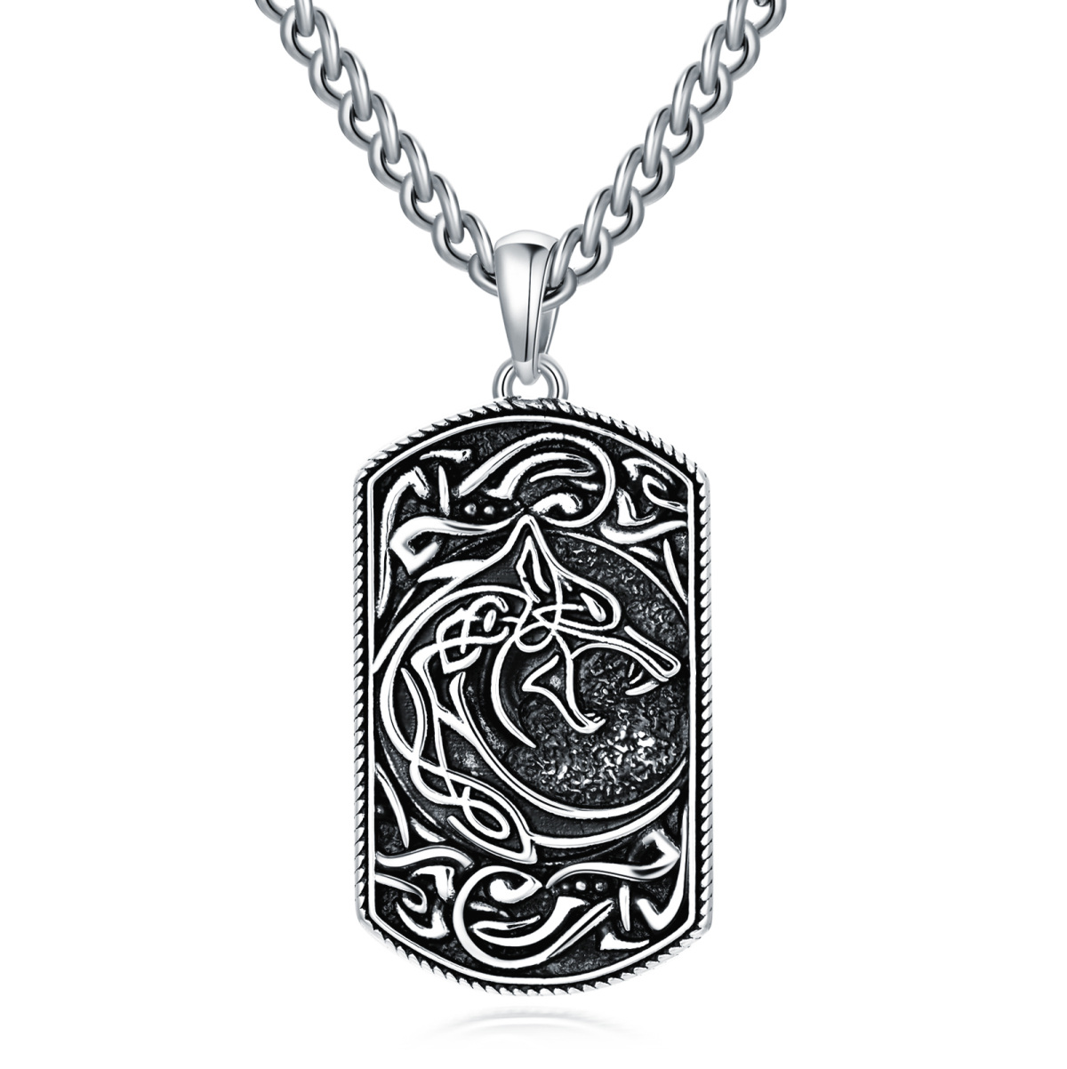 Collier pendentif carré loup en argent sterling-1