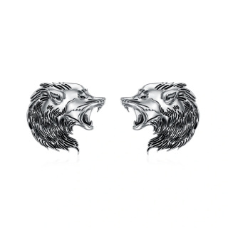 Sterling Silver Wolf Stud Earrings-20