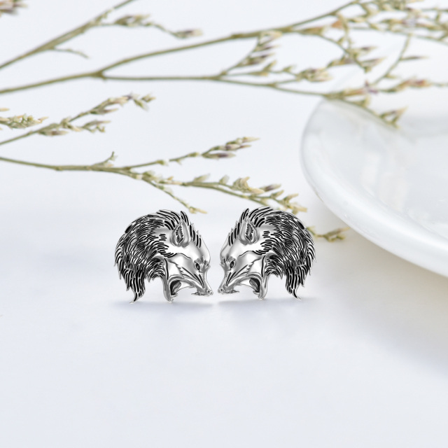 Sterling Silver Wolf Stud Earrings-3