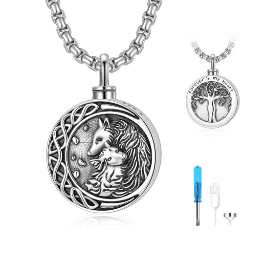 Sterling Silver Wolf With Tree Of Life With Celtic Knot Urn Necklace For Ashes For Men