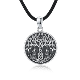 Sterling Silver Wolf & Tree Of Life Pendant Necklace-25