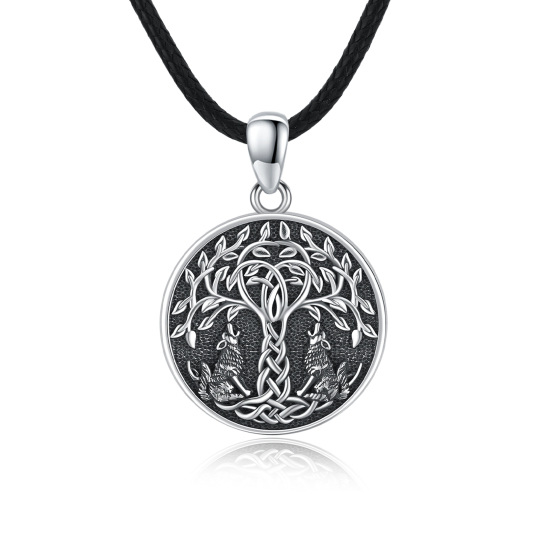 Sterling Silver Wolf & Tree Of Life Pendant Necklace