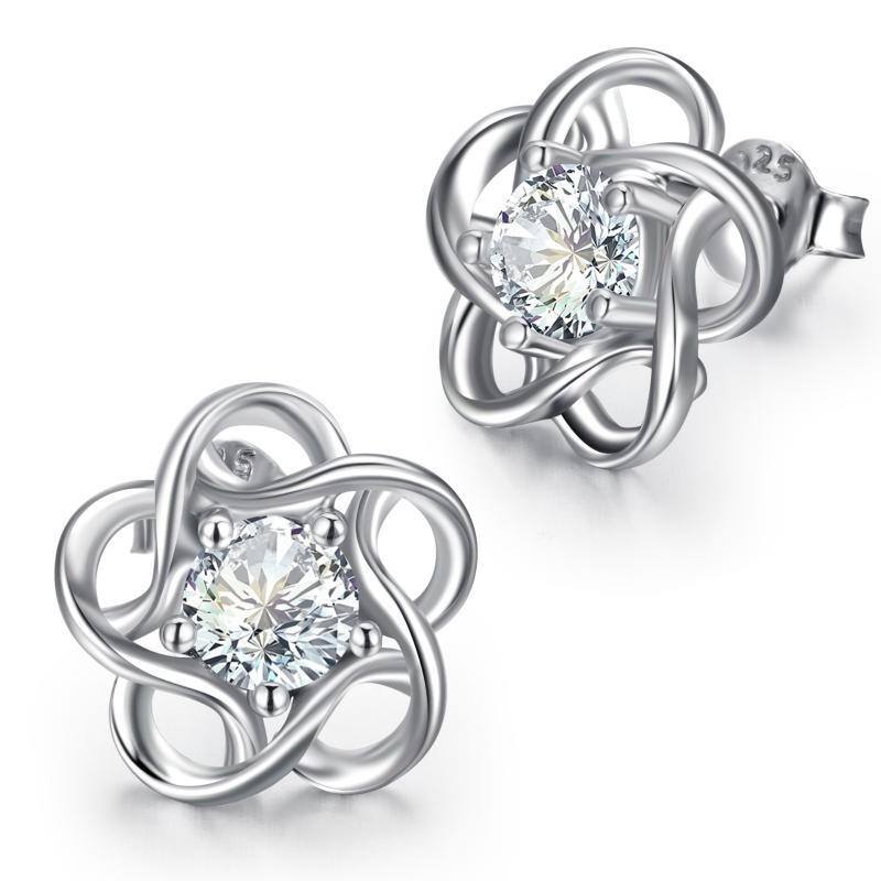 Sterling Silver Zircon Wildflowers Stud Earrings-1