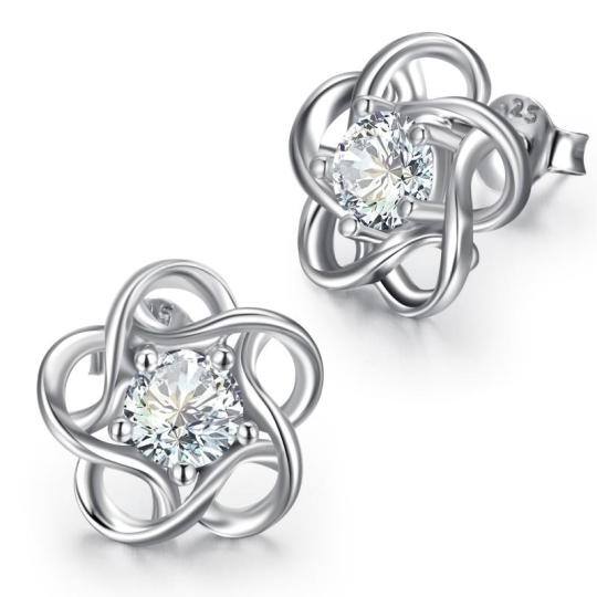 Sterling Silver Zircon Wildflowers Stud Earrings