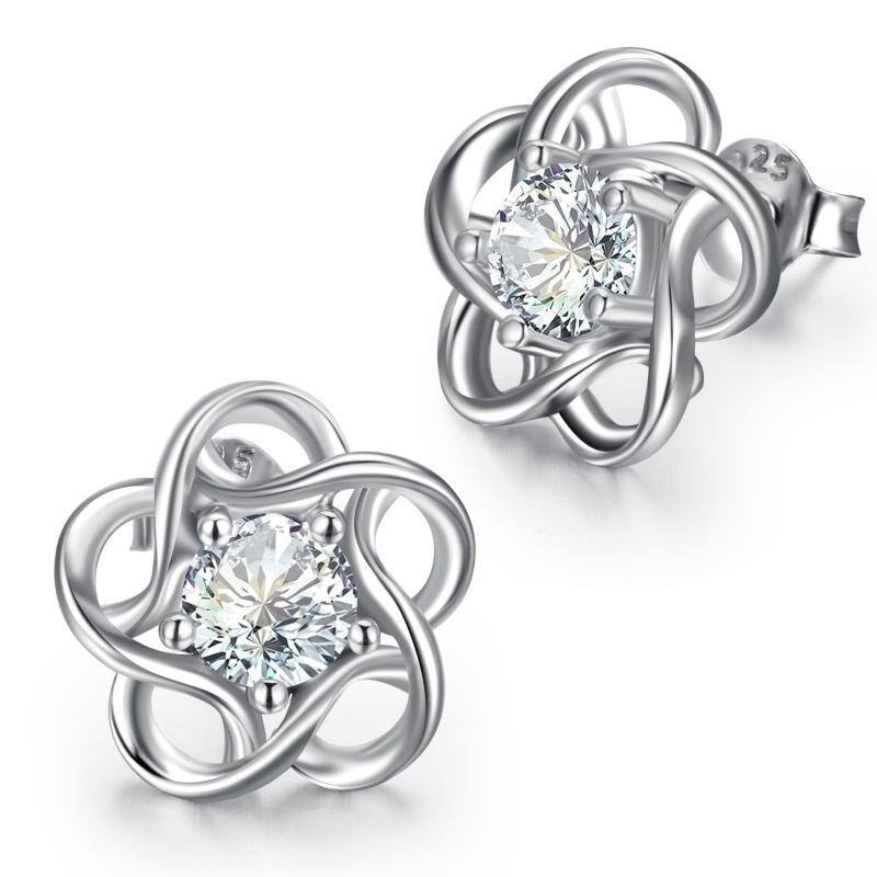 Sterling Silver Zircon Wildflowers Stud Earrings-5