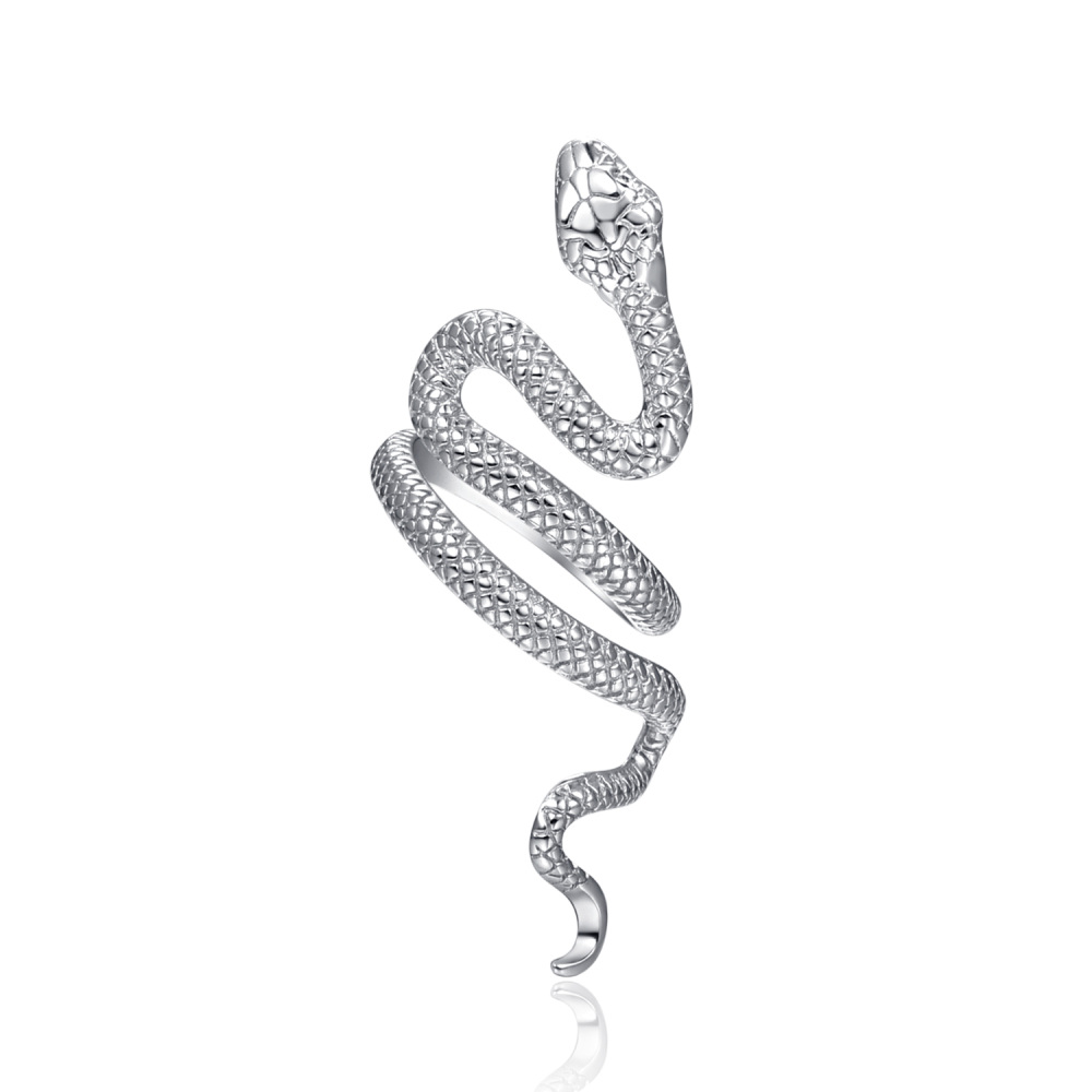 Anello aperto con serpente impilato in argento sterling-1