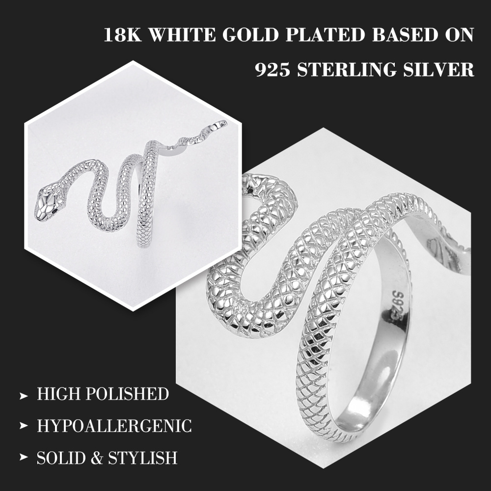 Anello aperto con serpente impilato in argento sterling-4