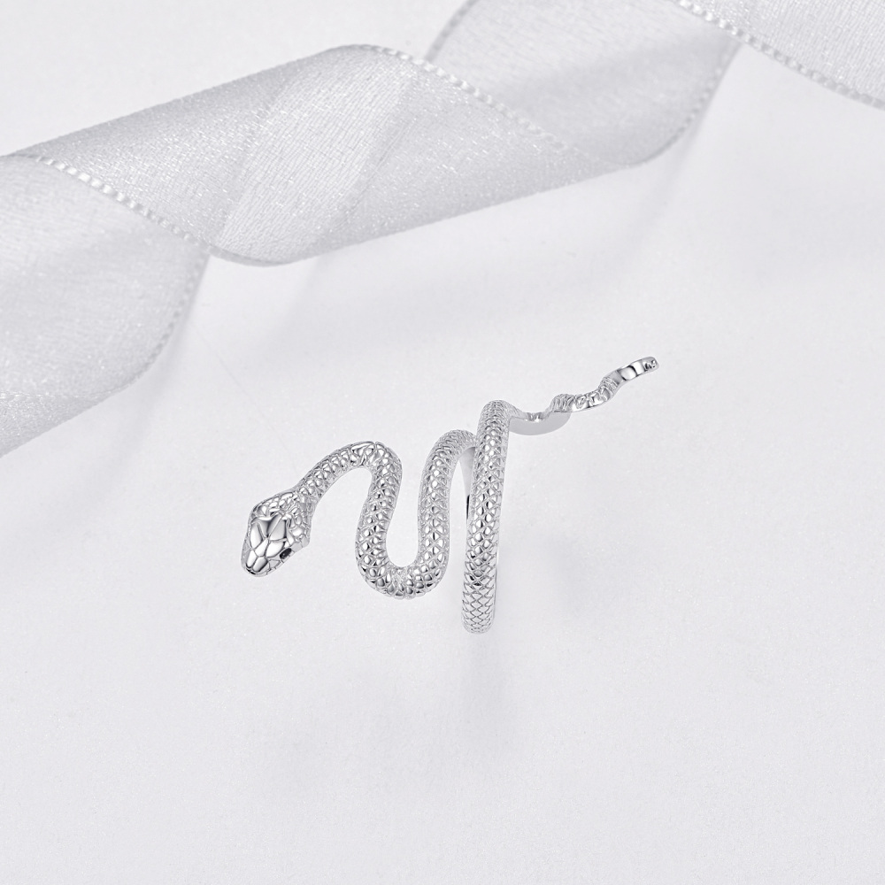 Anello aperto con serpente impilato in argento sterling-5