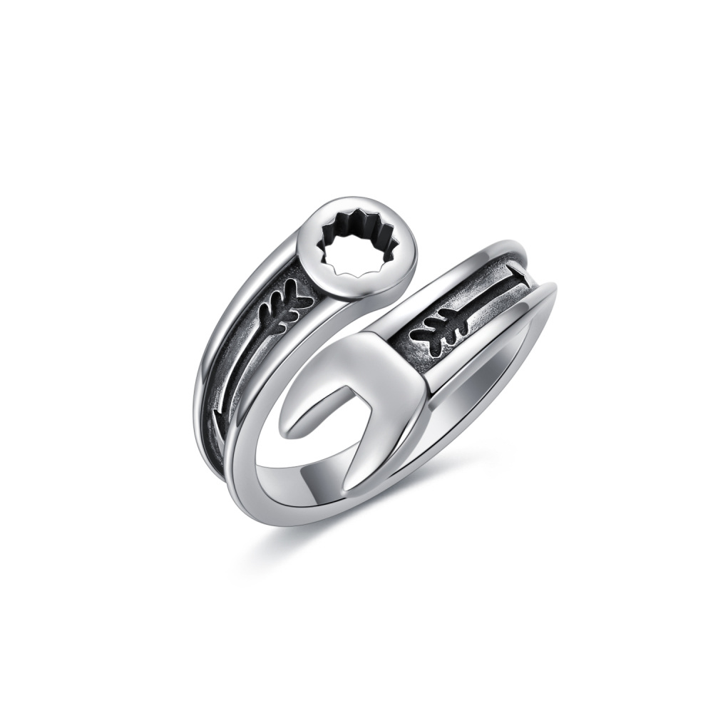 Anello aperto con chiave inglese in argento sterling-1