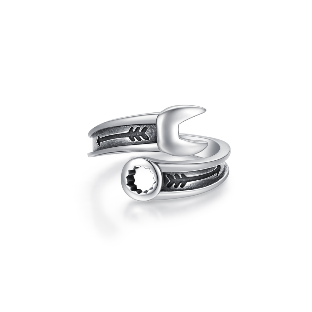 Anello aperto con chiave inglese in argento sterling-3