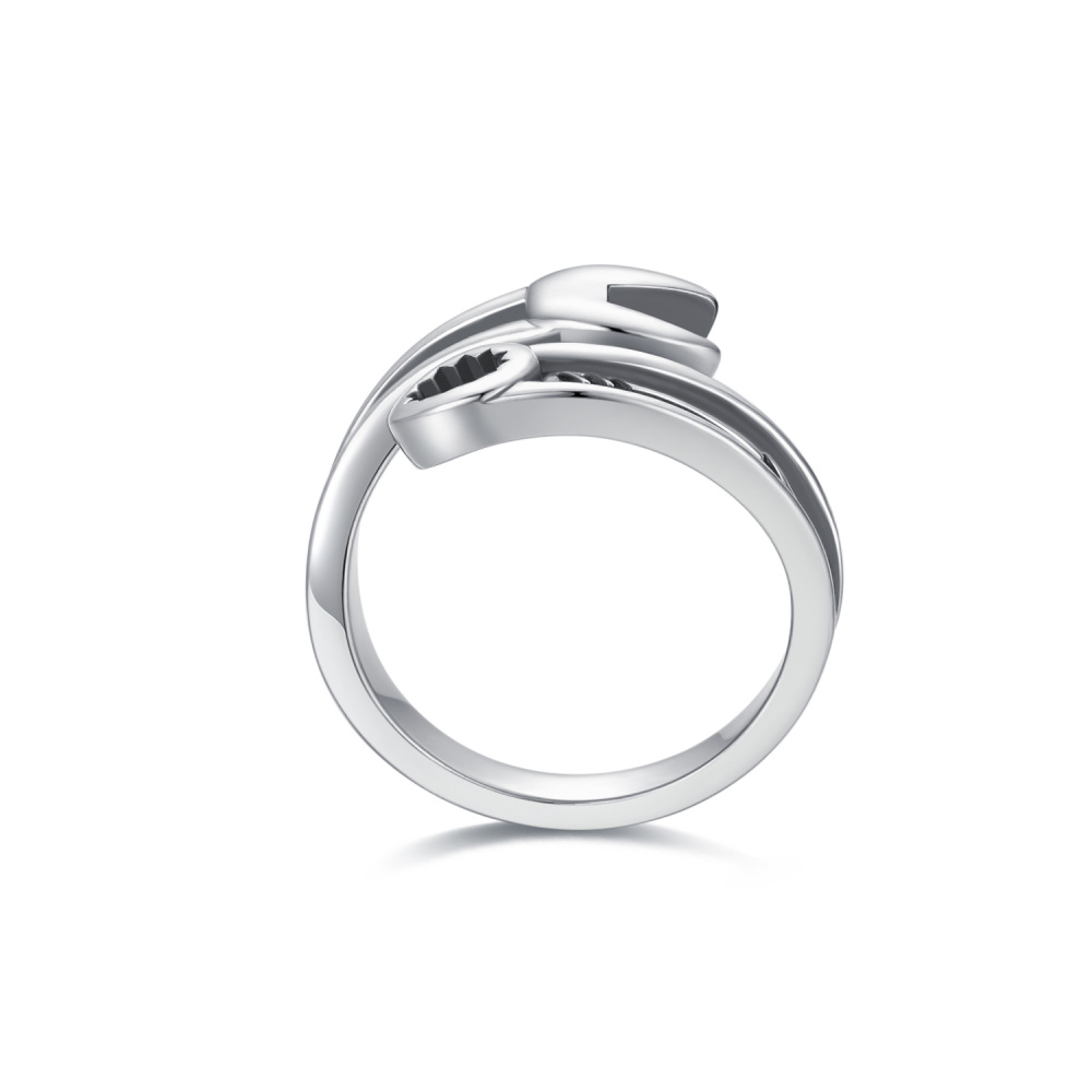 Anello aperto con chiave inglese in argento sterling-4