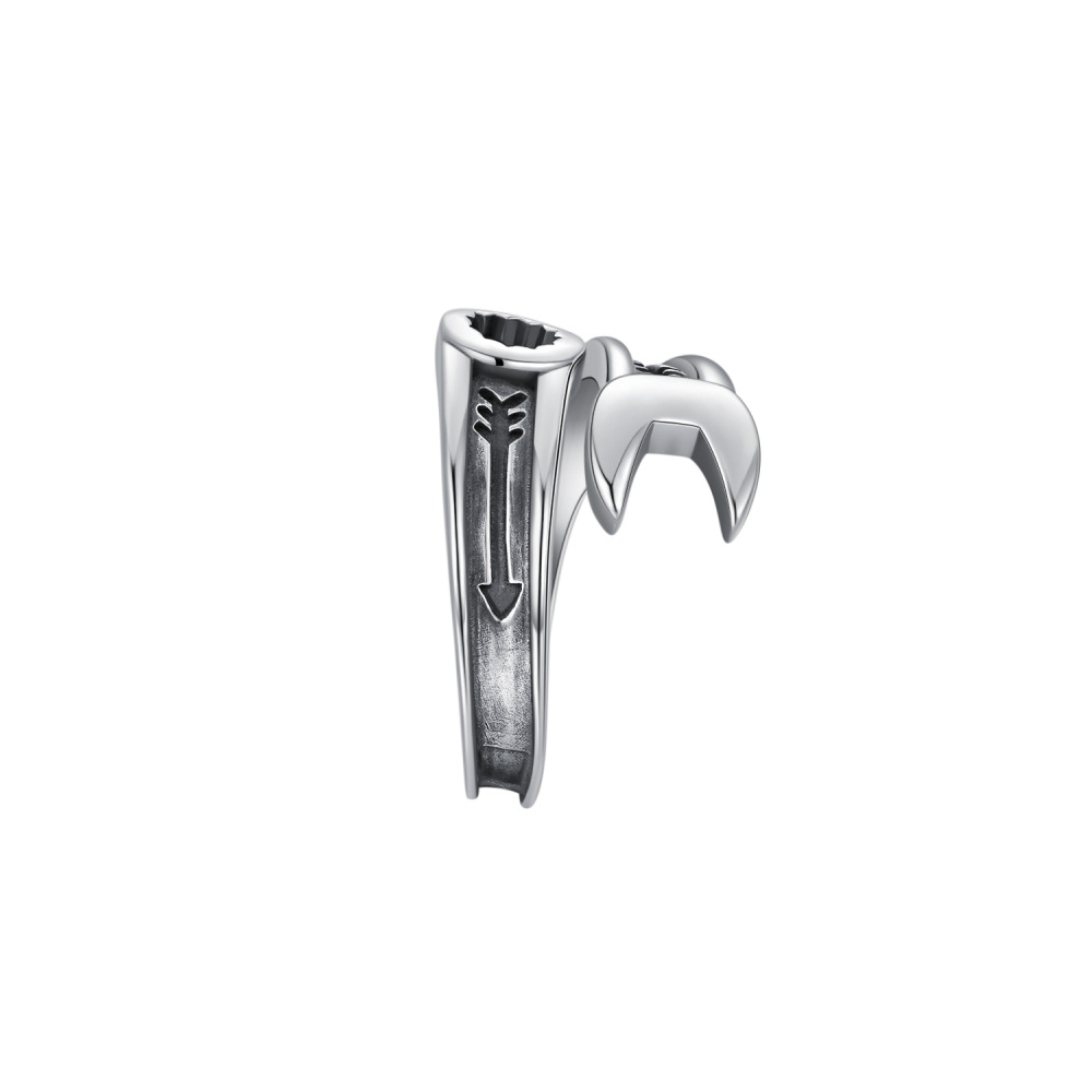Anello aperto con chiave inglese in argento sterling-5
