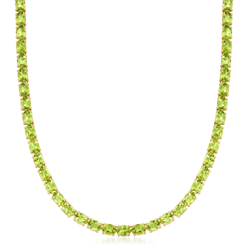 Naszyjnik tenisowy z łańcuszkiem z peridotu ze srebra próby 925 i żółtego złota 40,00 ct-1