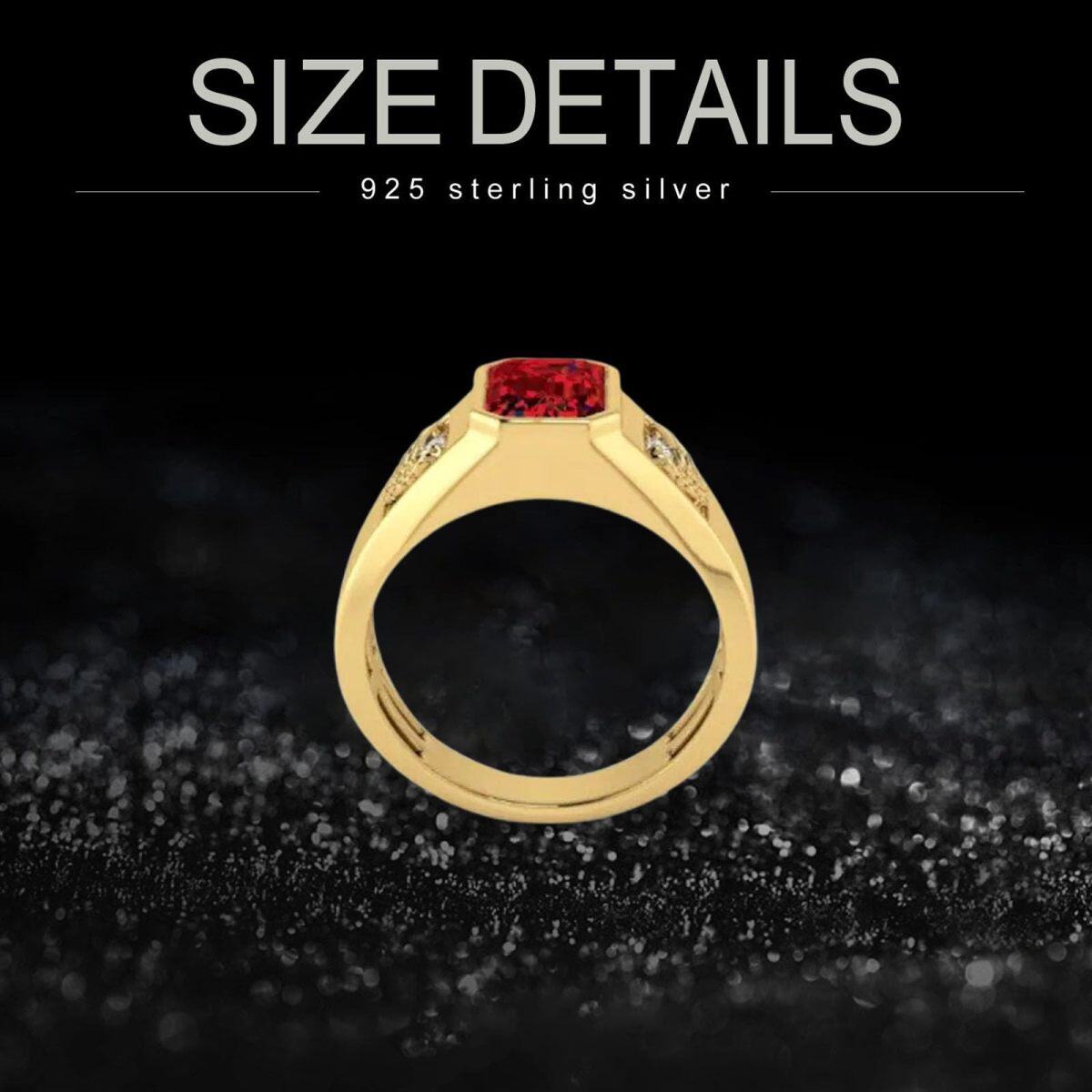 Sterling Silver with Yellow Gold Plated 2CT Emerald Personalized Engraving Ring for Men-3