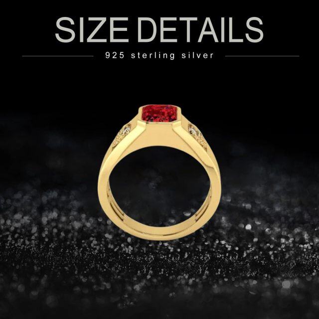 Sterling zilver met geel goud vergulde 2CT smaragd gepersonaliseerde gravering ring voor mannen-3